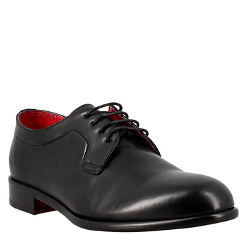 Derby nero elegante da uomo in pelle liscia - LeonardoShoes