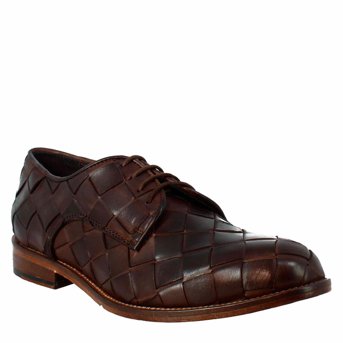Men's elegant vintage dark brown derby in woven leather