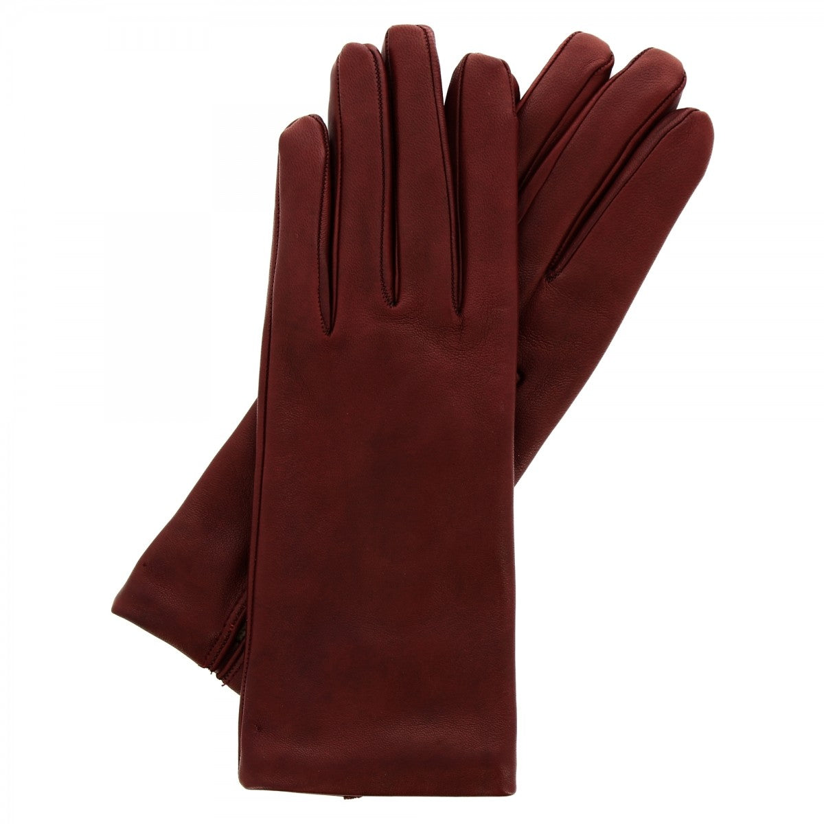 Guanti da donna classici fatti a mano in nappa bordeaux foderati in cashmere