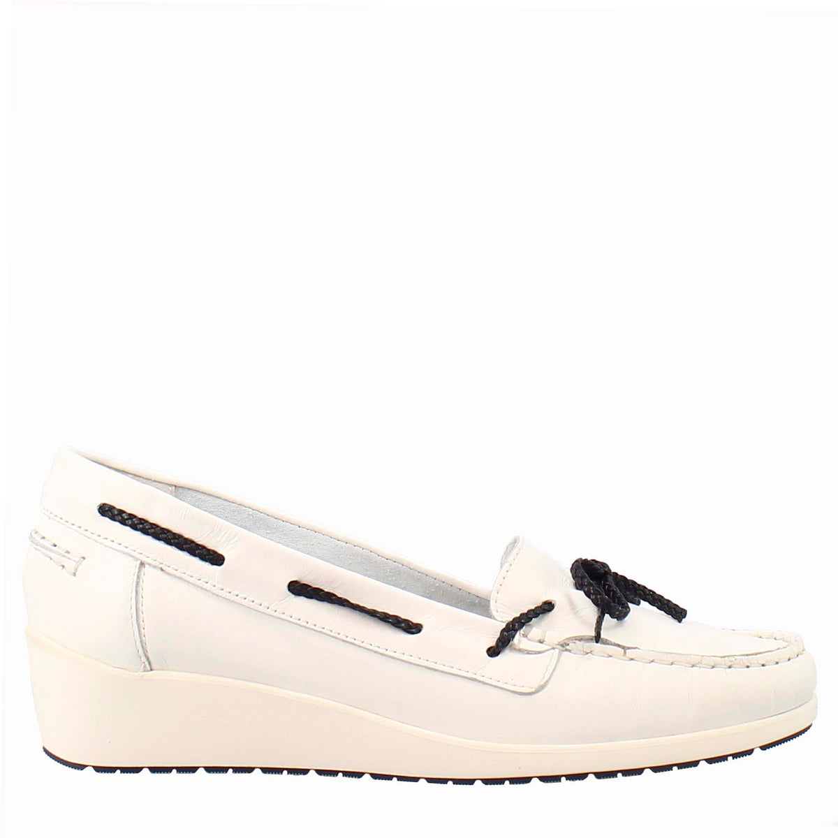 Women's handmade wedge loafers in white leather