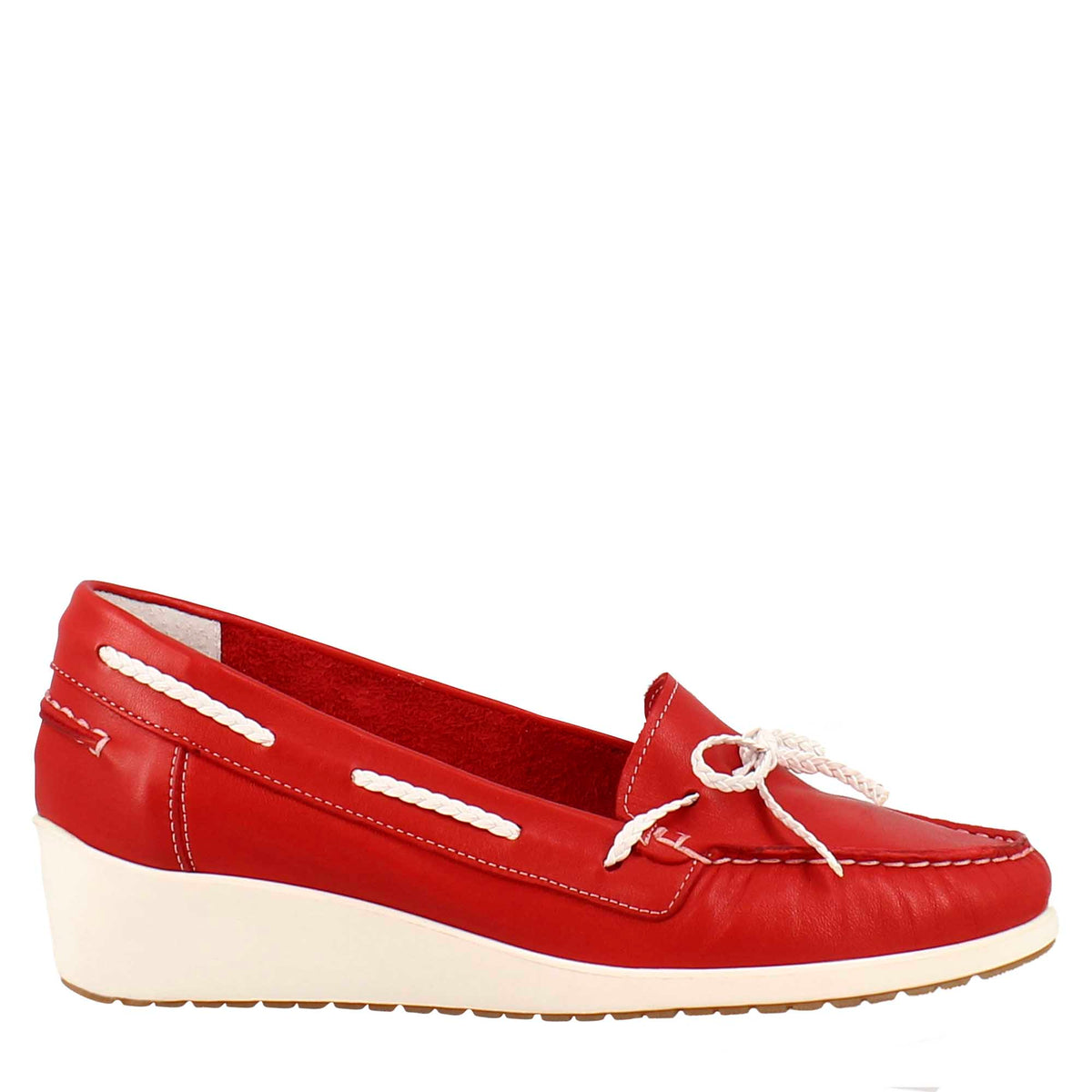 Women's handmade wedges loafers in red leather