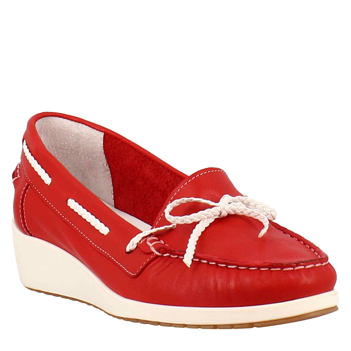 Women's handmade wedges loafers in red leather