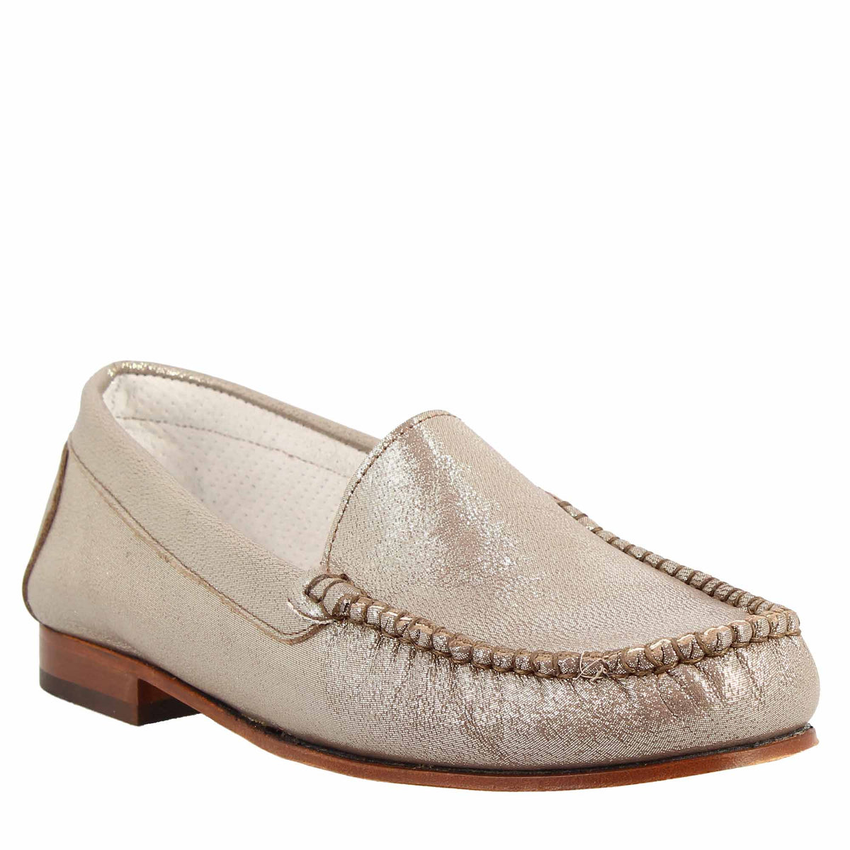 Handmade loafers for women in platinum leather