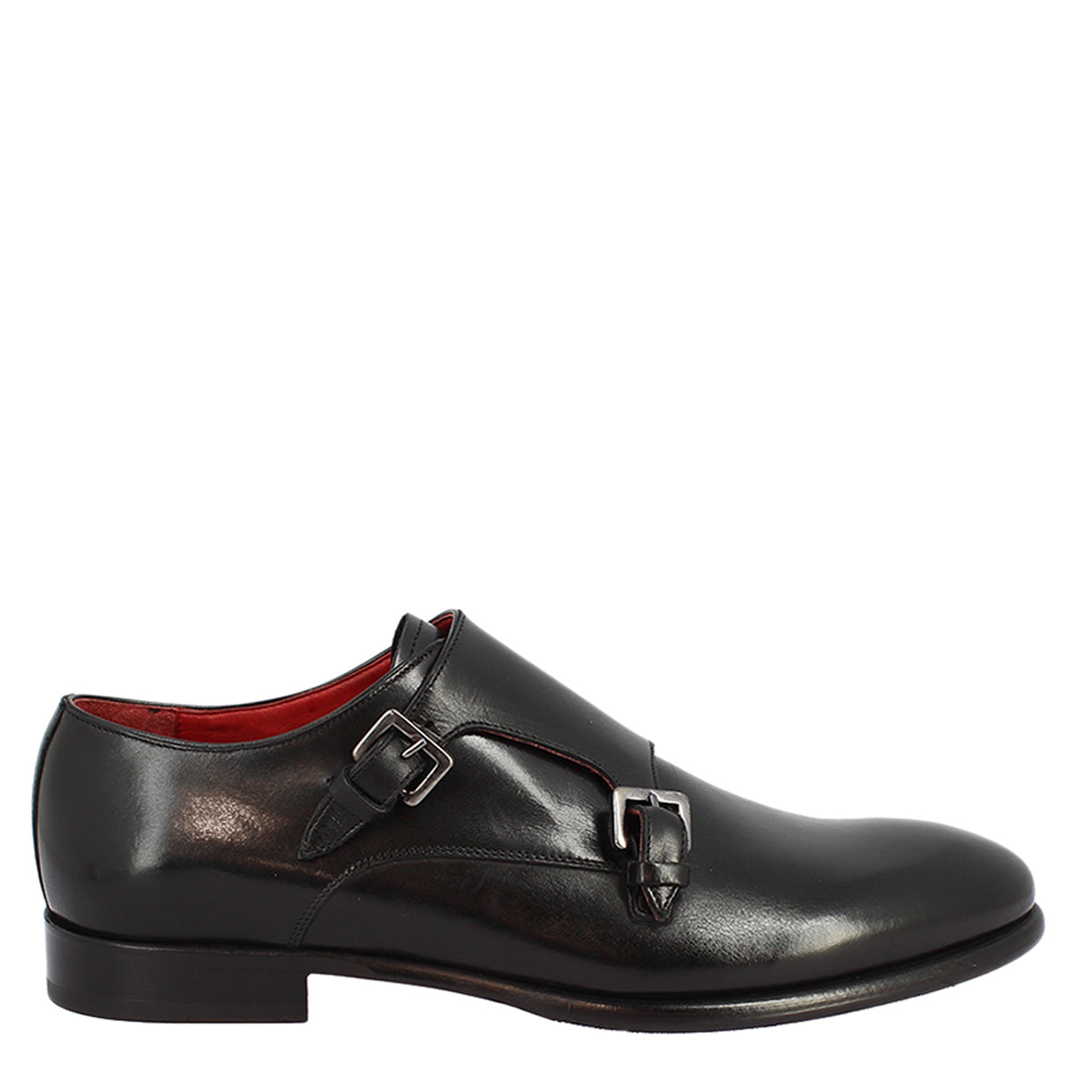 Handmade men's double buckle shoes in black leather
