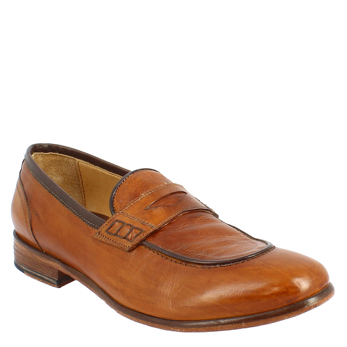 Classic loafers for men handmade in ocher brown <tc>LEATHER</tc> calfskin