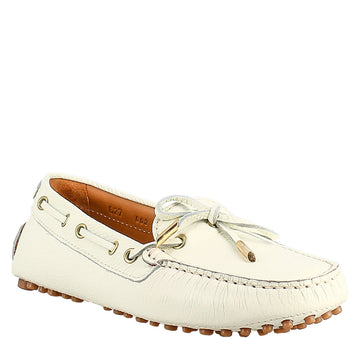 Mocassino da donna con lacci in pelle bianco - LeonardoShoes