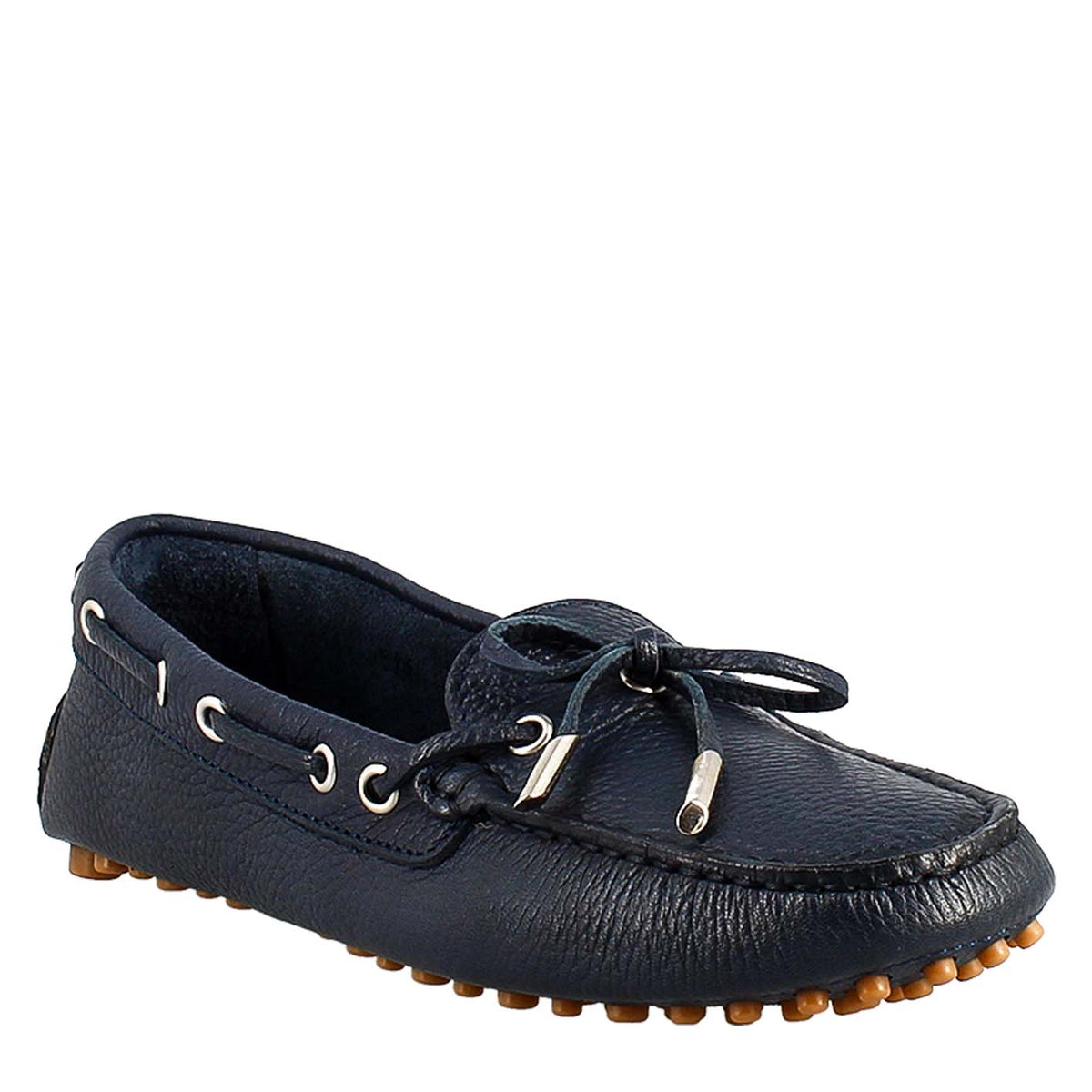 Women's moccasin with laces in blue leather