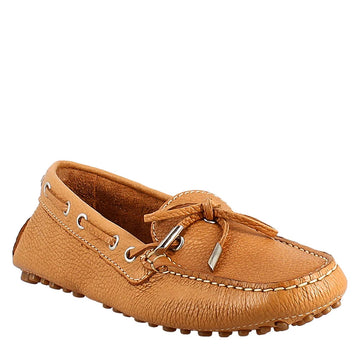Mocassino da donna con lacci in pelle marrone - LeonardoShoes