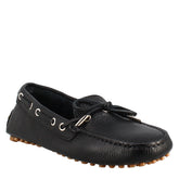 Women's moccasin with laces in black leather 