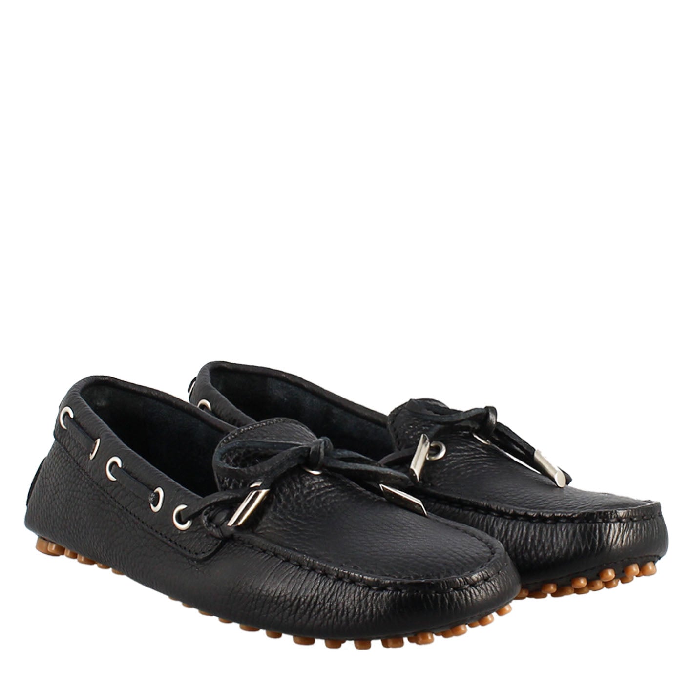 Women's moccasin with laces in black leather 