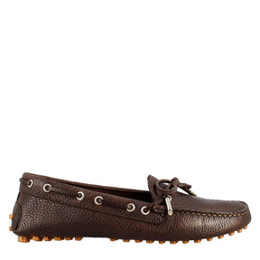 Women's moccasin with laces in dark brown leather 