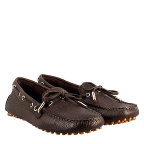 Women's moccasin with laces in dark brown leather 