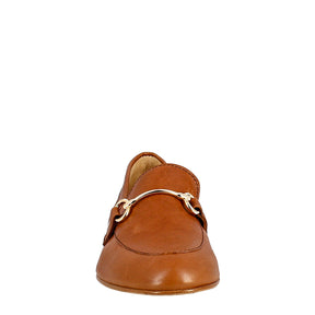 Women's moccasin in brown leather with gold clamp