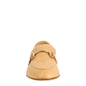 Mocassino da donna in pelle beige con morsetto oro