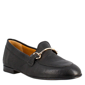 Women's moccasin in black leather with gold clamp