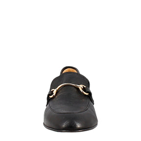 Women's moccasin in black leather with gold clamp