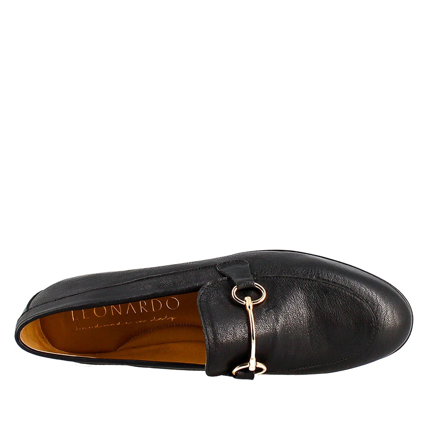 Women's moccasin in black leather with gold clamp