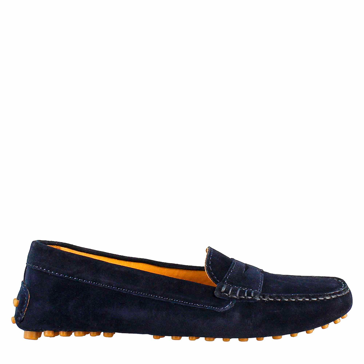 Tubular women's moccasin in blue leather