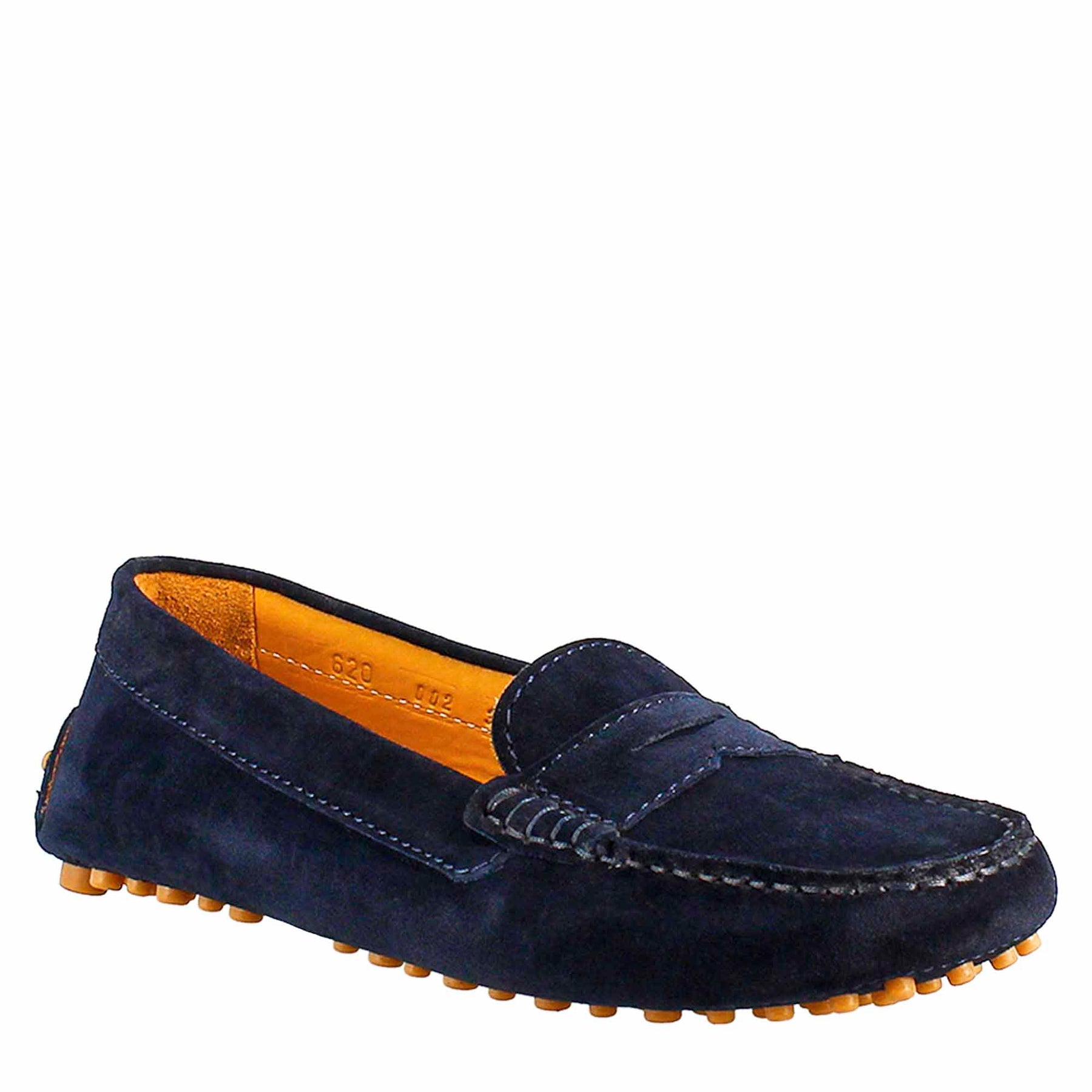 Tubular women's moccasin in blue leather
