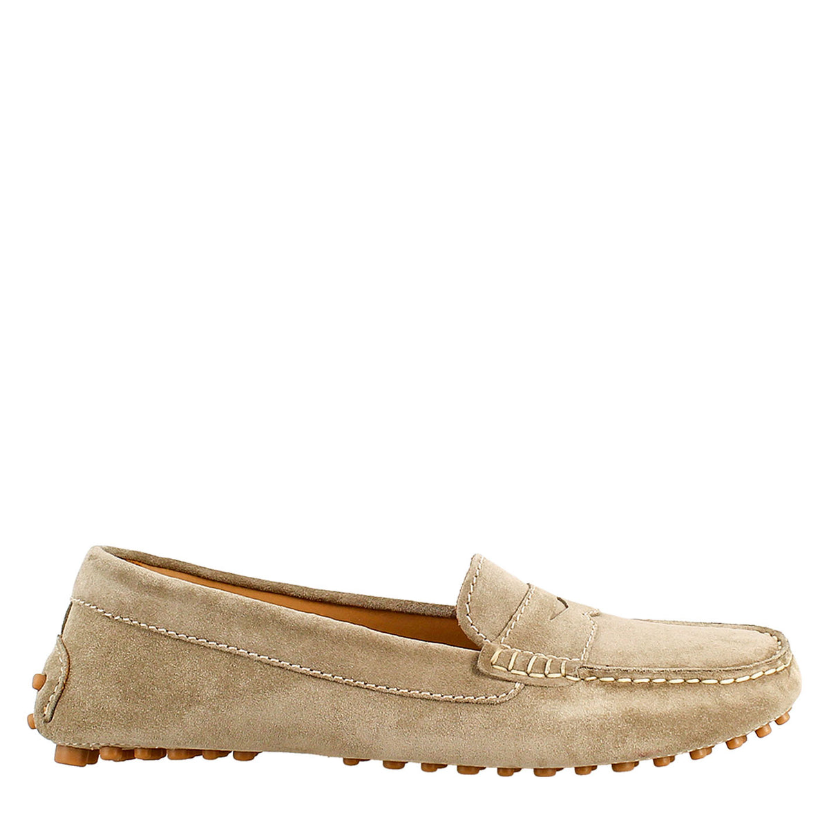 Tubular woman moccasin in gray leather