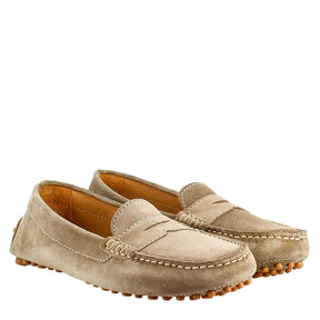 Tubular woman moccasin in gray leather