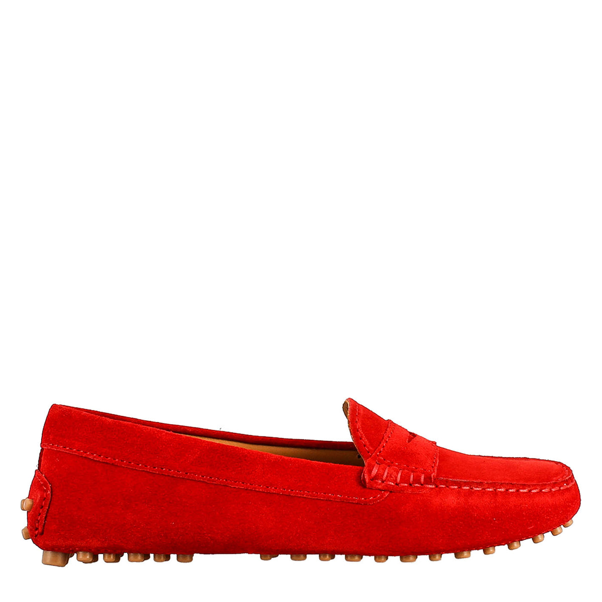 Tubular woman's moccasin in red suede