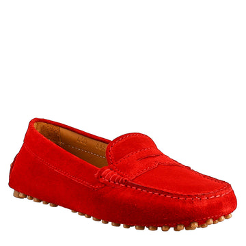 Mocassino da donna tubolare in camoscio rosso - LeonardoShoes