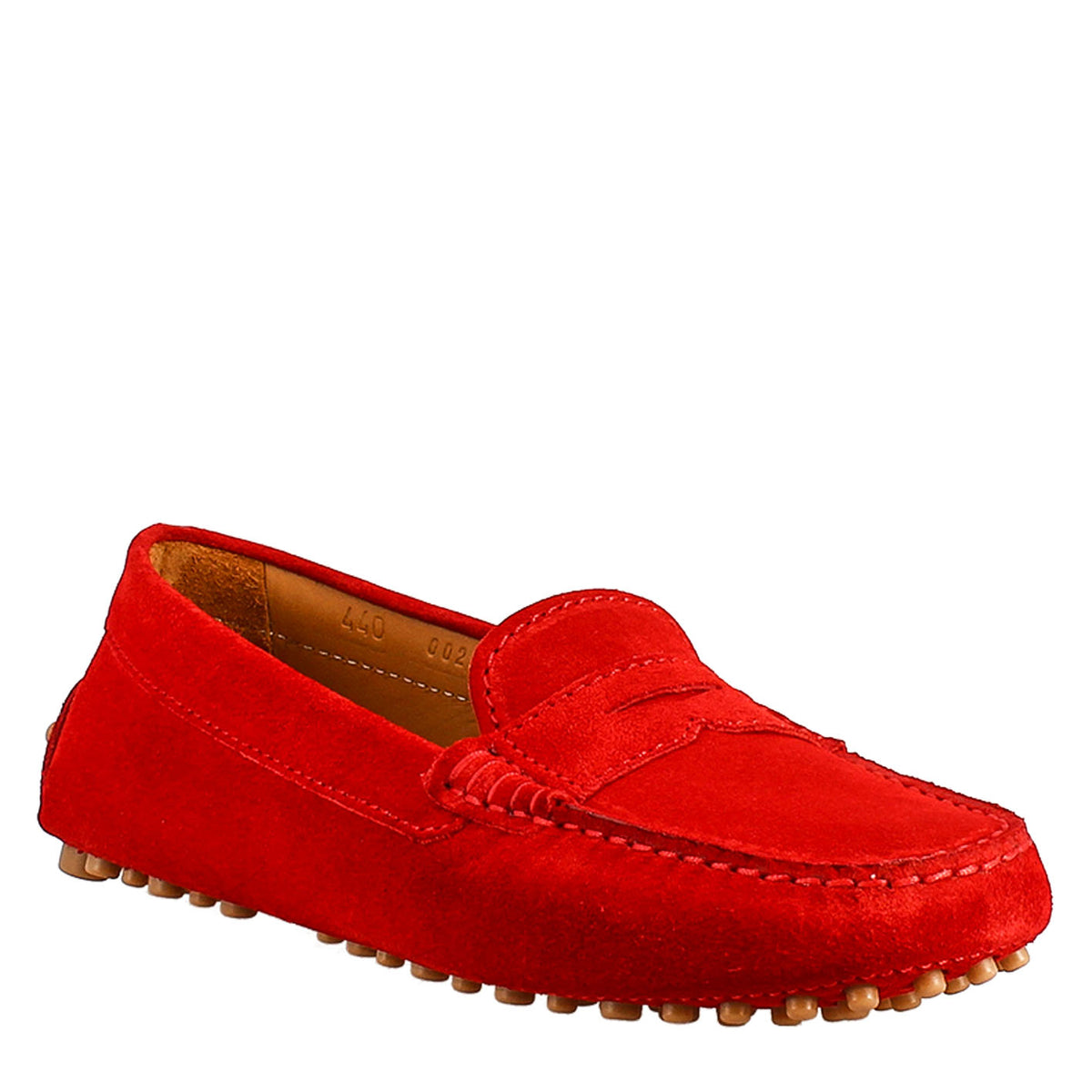 Tubular woman's moccasin in red suede