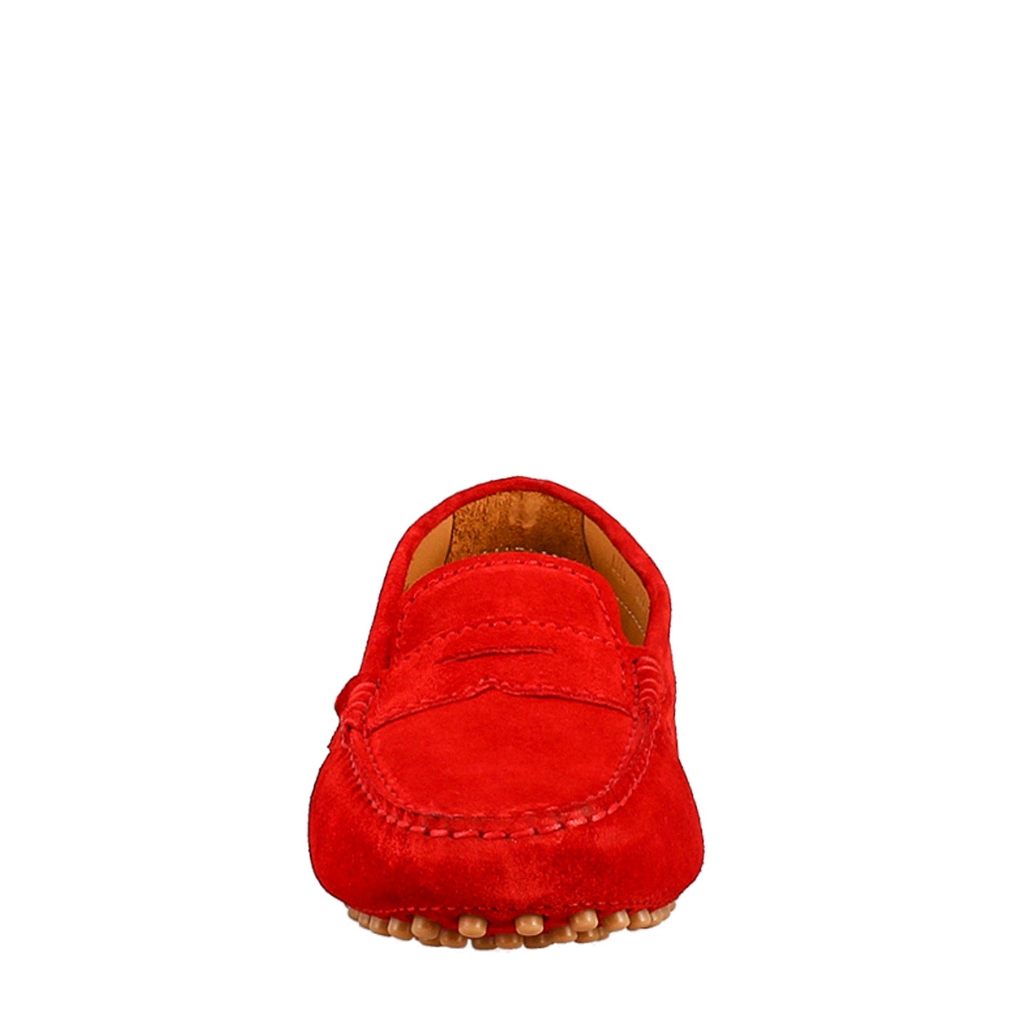 Tubular woman's moccasin in red suede