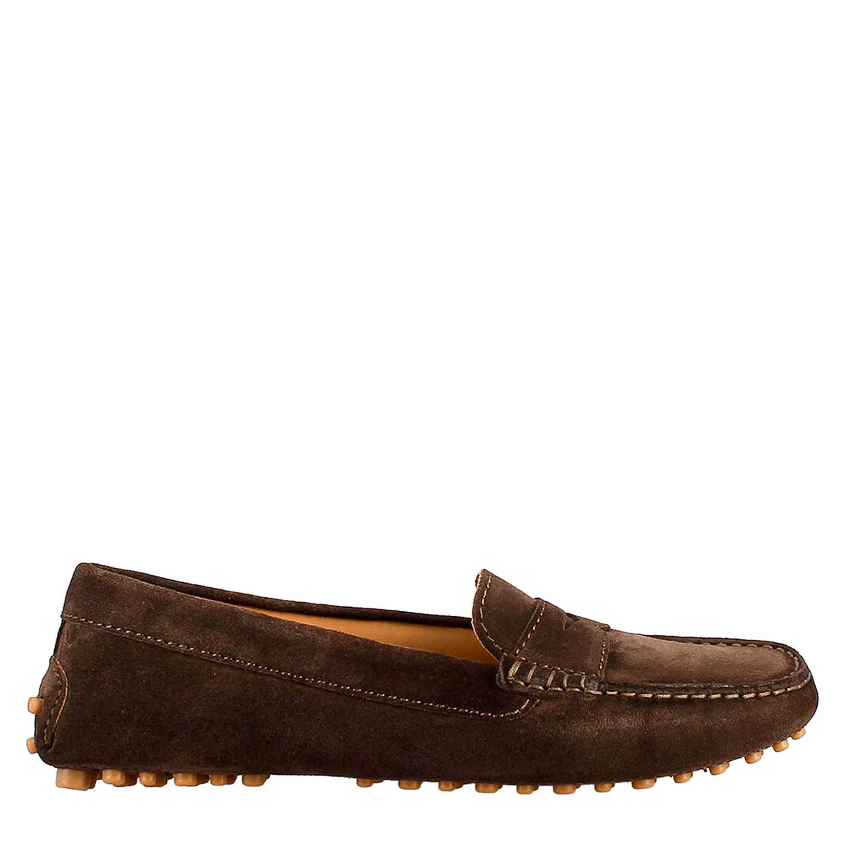 Dark brown suede tubular moccasin for women