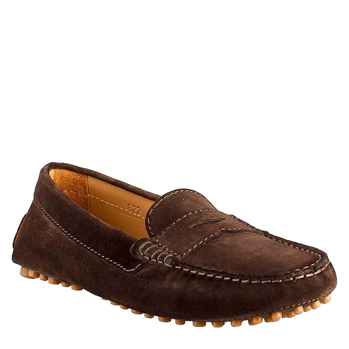 Dark brown suede tubular moccasin for women