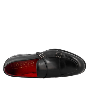 Black double buckle moccasin for men