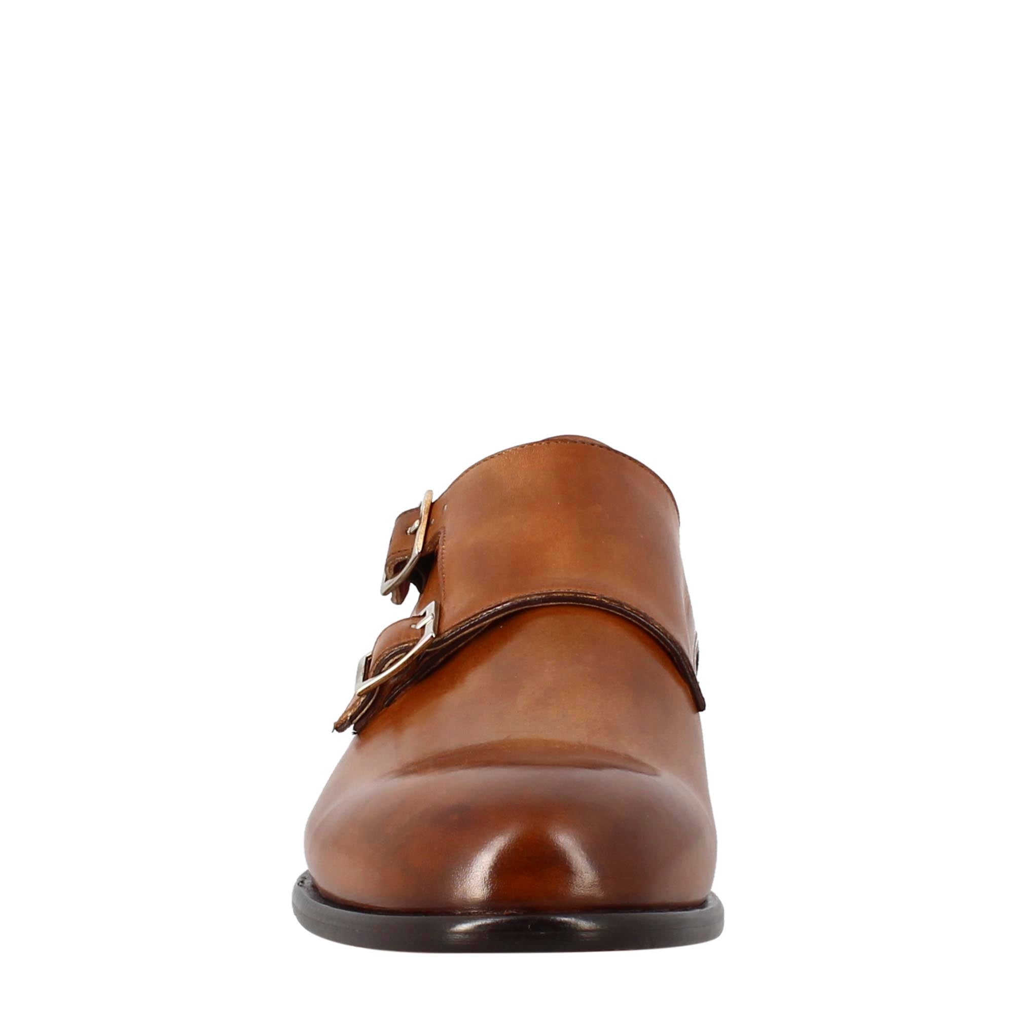 Scarpa doppia fibbia da uomo in pelle marrone siena