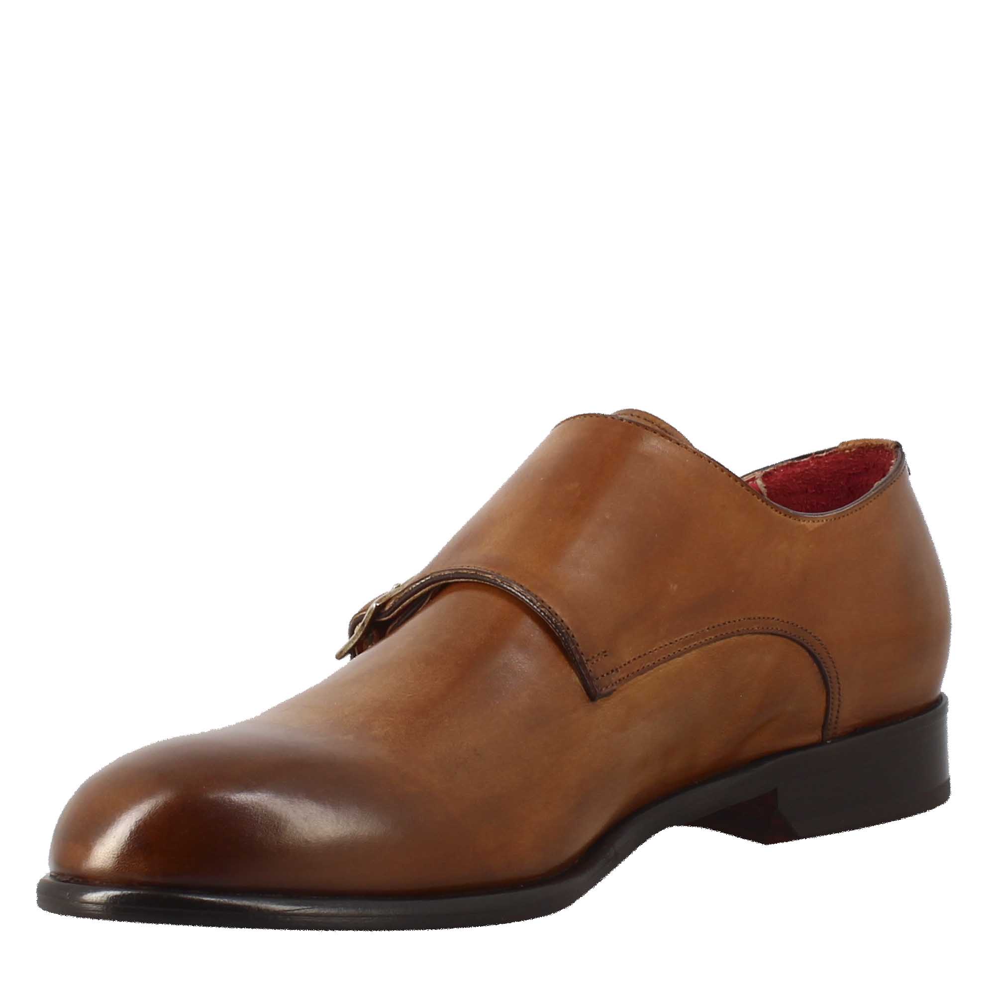 Scarpa doppia fibbia da uomo in pelle marrone siena
