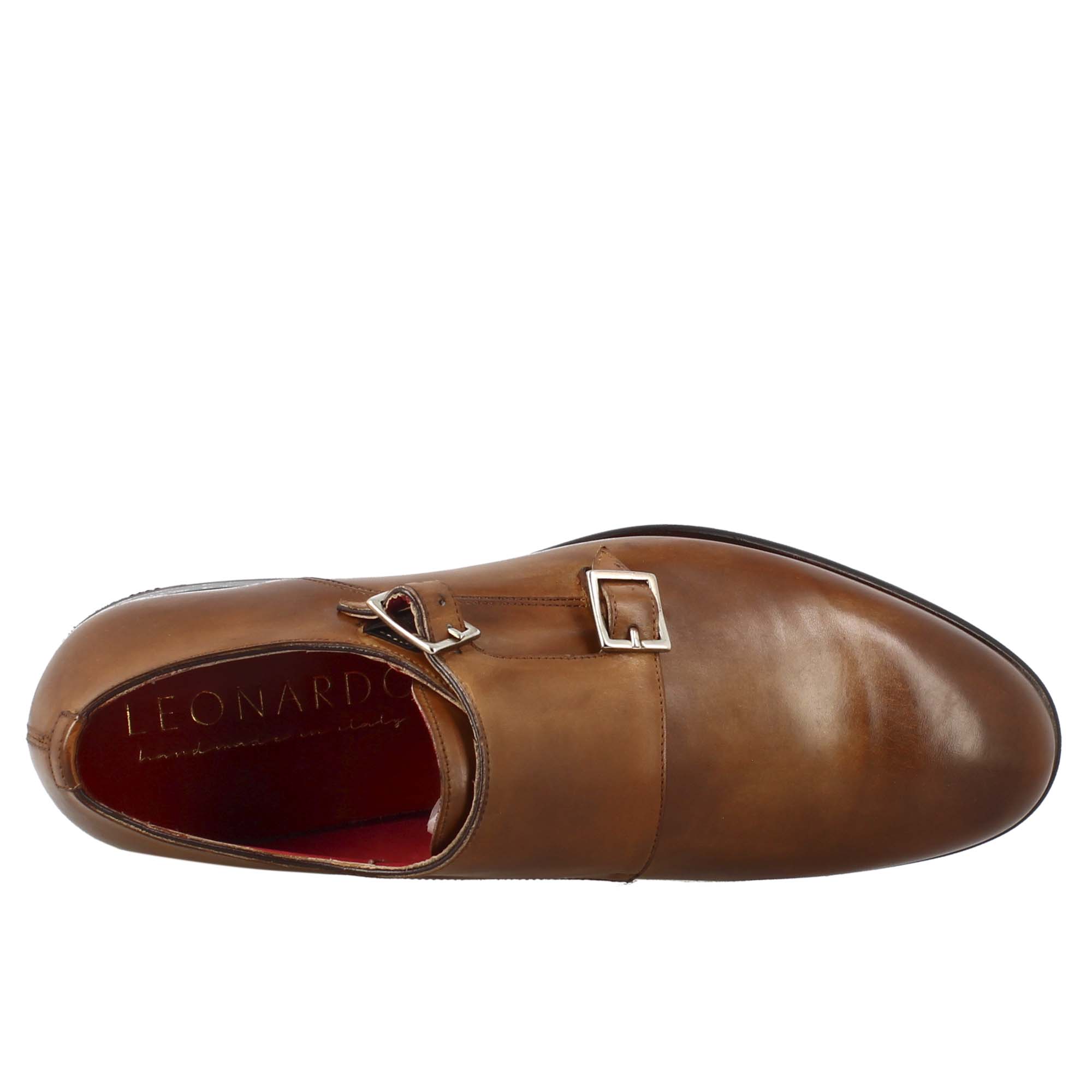 Scarpa doppia fibbia da uomo in pelle marrone siena