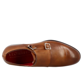 Men's double buckle shoe in sienna brown leather
