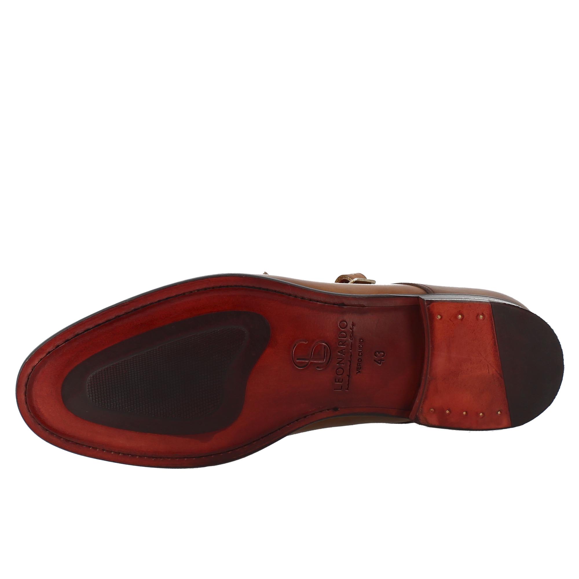 Scarpa doppia fibbia da uomo in pelle marrone siena