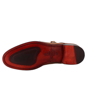 Men's double buckle shoe in sienna brown leather