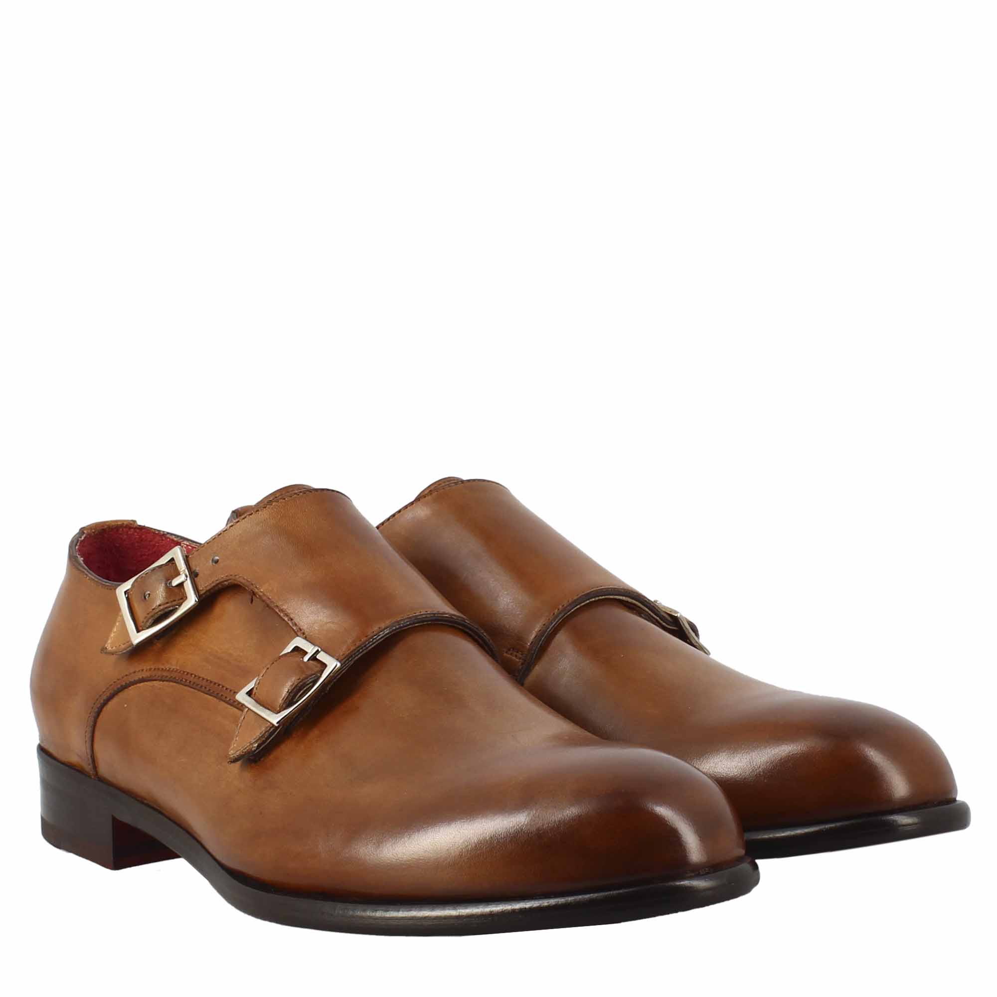 Scarpa doppia fibbia da uomo in pelle marrone siena