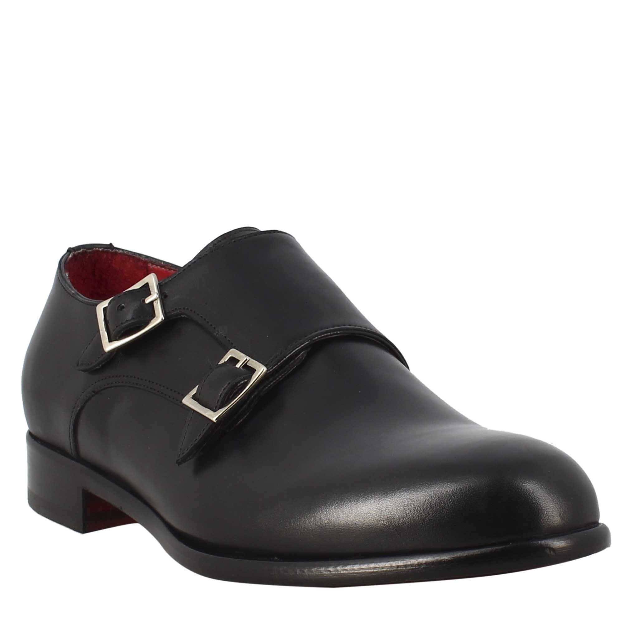 Scarpa doppia fibbia da uomo in pelle nera - LeonardoShoes