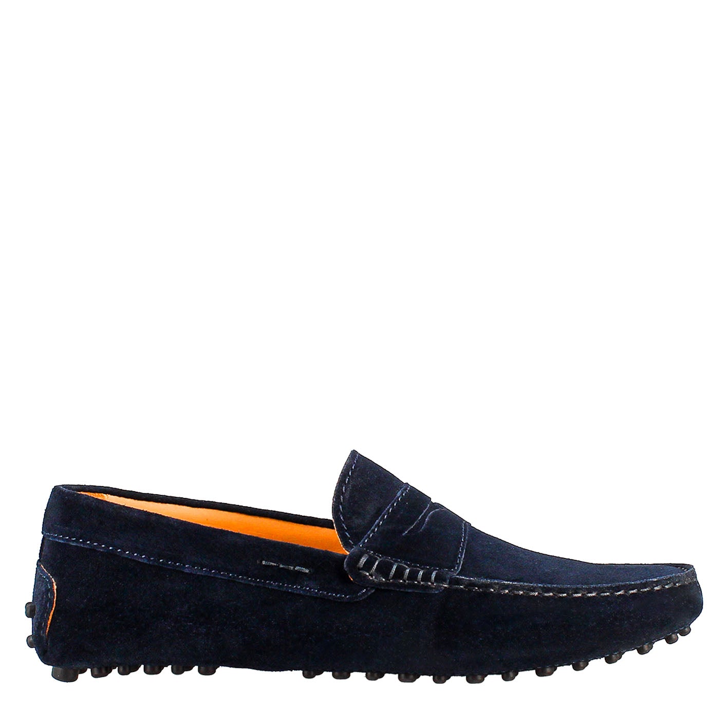 Handmade Men's CARSHOE Loafers in Navy Blue Suede Leather.