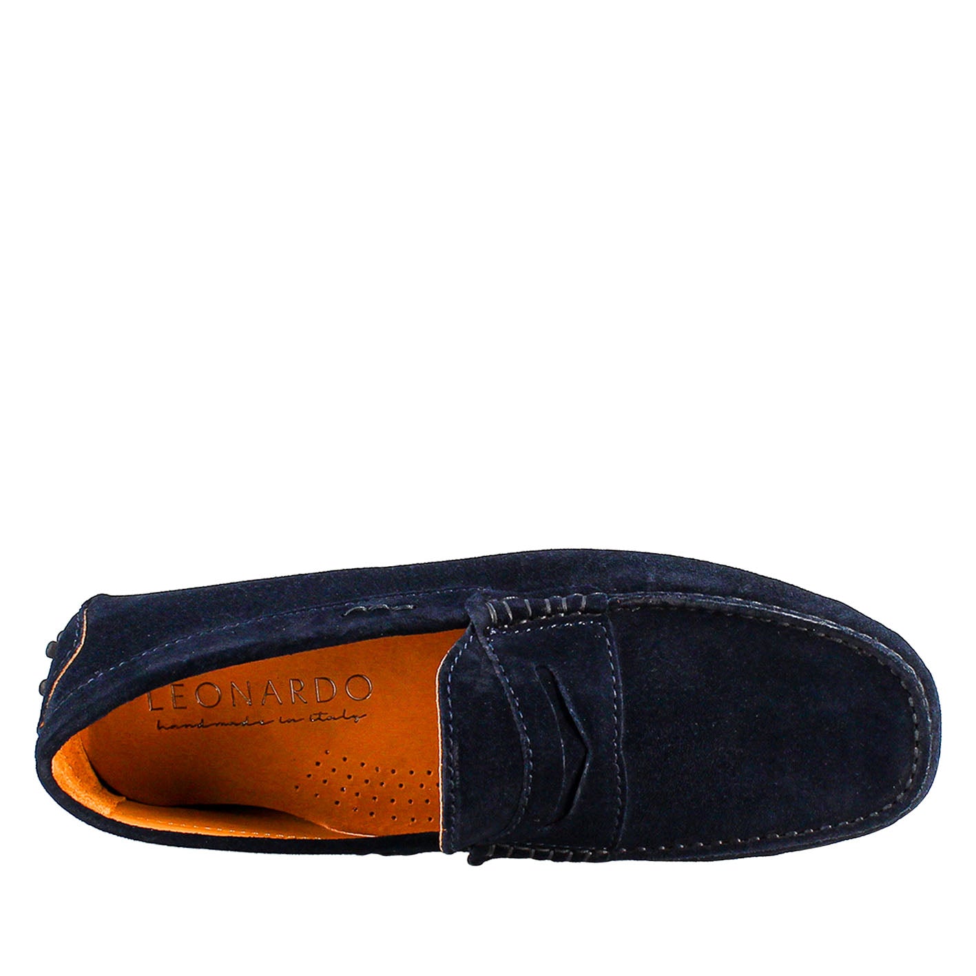 Handmade men's carshoe loafers in blue suede leather.