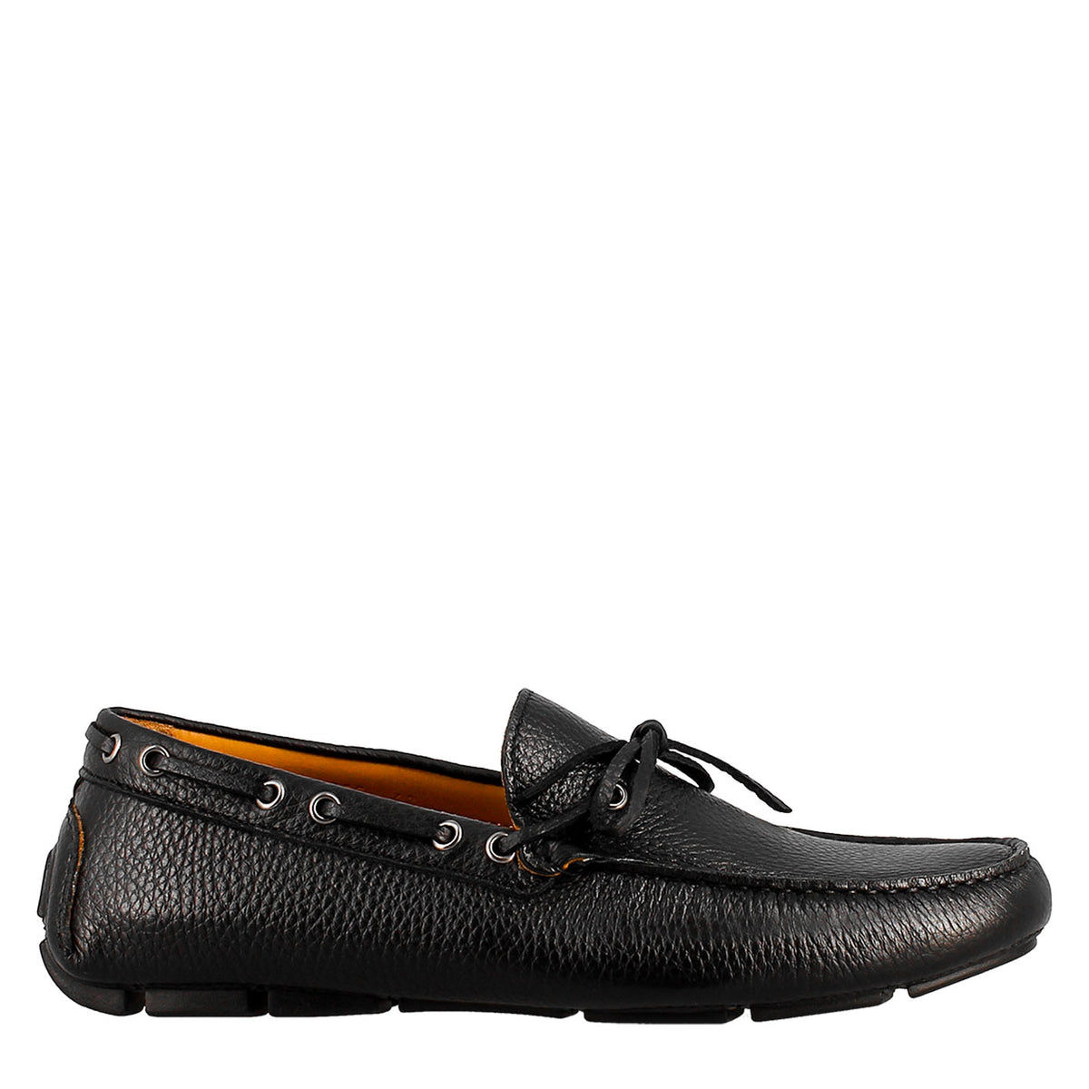 Tubular moccasin with laces for men in black leather 