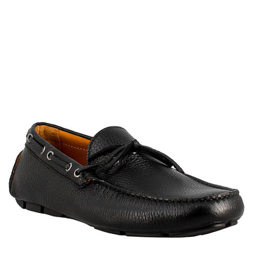 Mocassino tubolare con lacci da uomo in pelle color nero - LeonardoShoes
