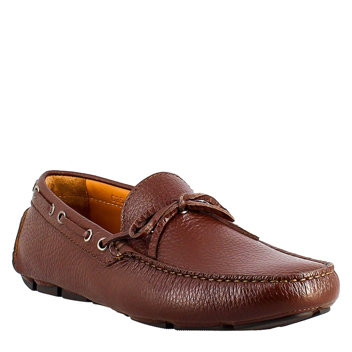 Handmade men's carshoe loafers in brown calf <tc>LEATHER</tc>.