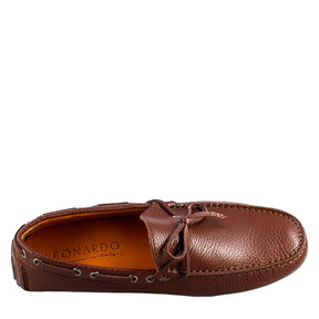 Handmade men's carshoe loafers in brown calf <tc>LEATHER</tc>.
