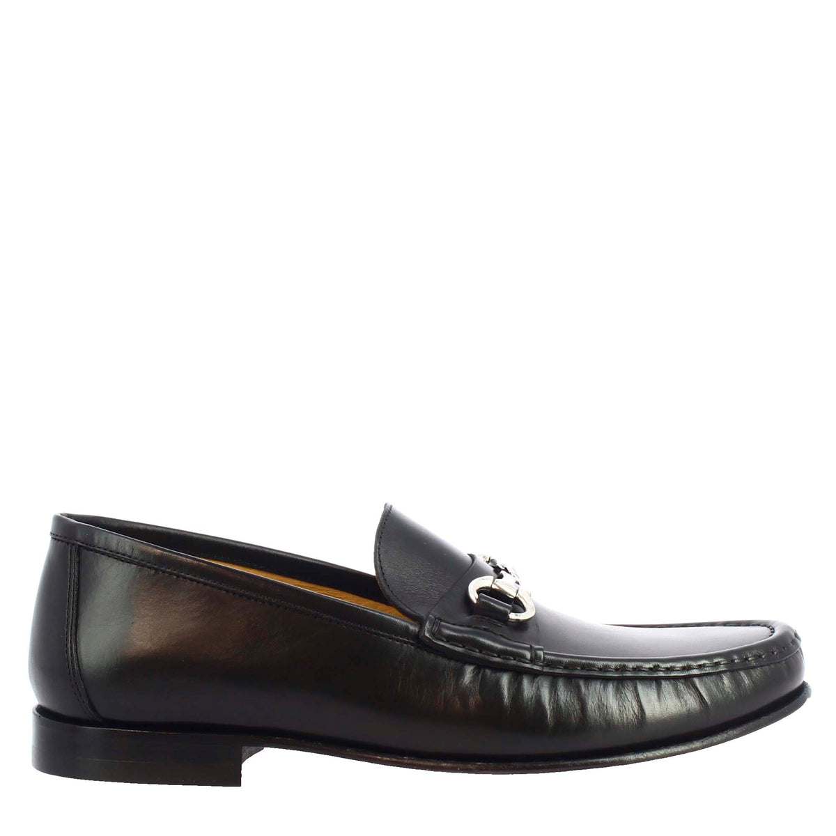 Handmade men's moccasins in black calf <tc>LEATHER</tc>