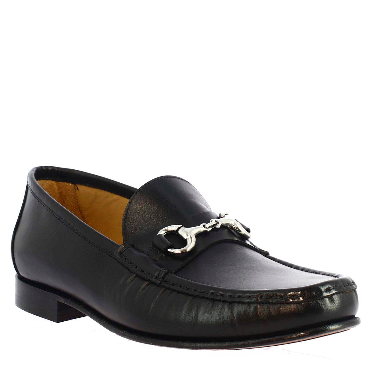 Handmade men's moccasins in black calf <tc>LEATHER</tc>