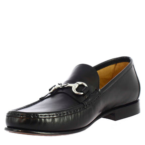 Handmade men's moccasins in black calf <tc>LEATHER</tc>