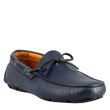 Mocassino tubolare con lacci da uomo in pelle blu - LeonardoShoes